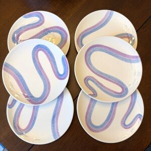 Ernestine Salerno Italy Pottery 6” Plates # 158 Hand Painted Swirl Ribbon
